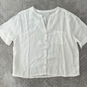 Women's 100% Linen Shirt Button Front Beach Travel Super White Size Large Blouse